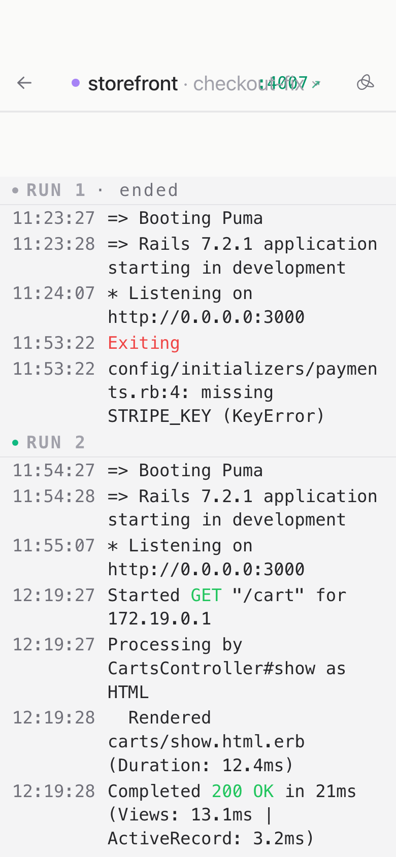 The same view on a phone: Full Docker stack per project
