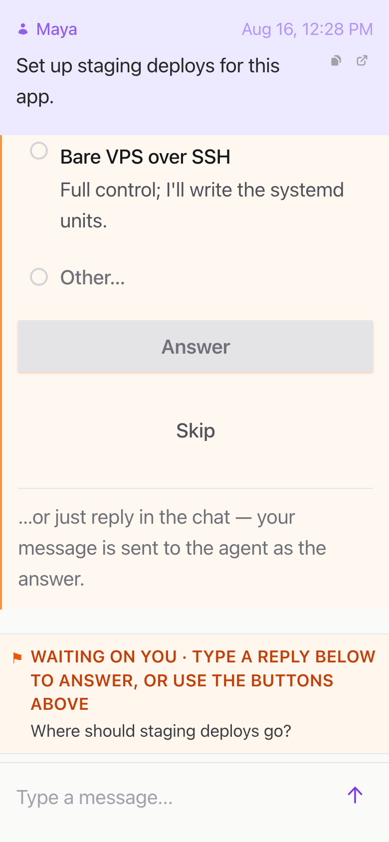 The same view on a phone: Zero-config project setup