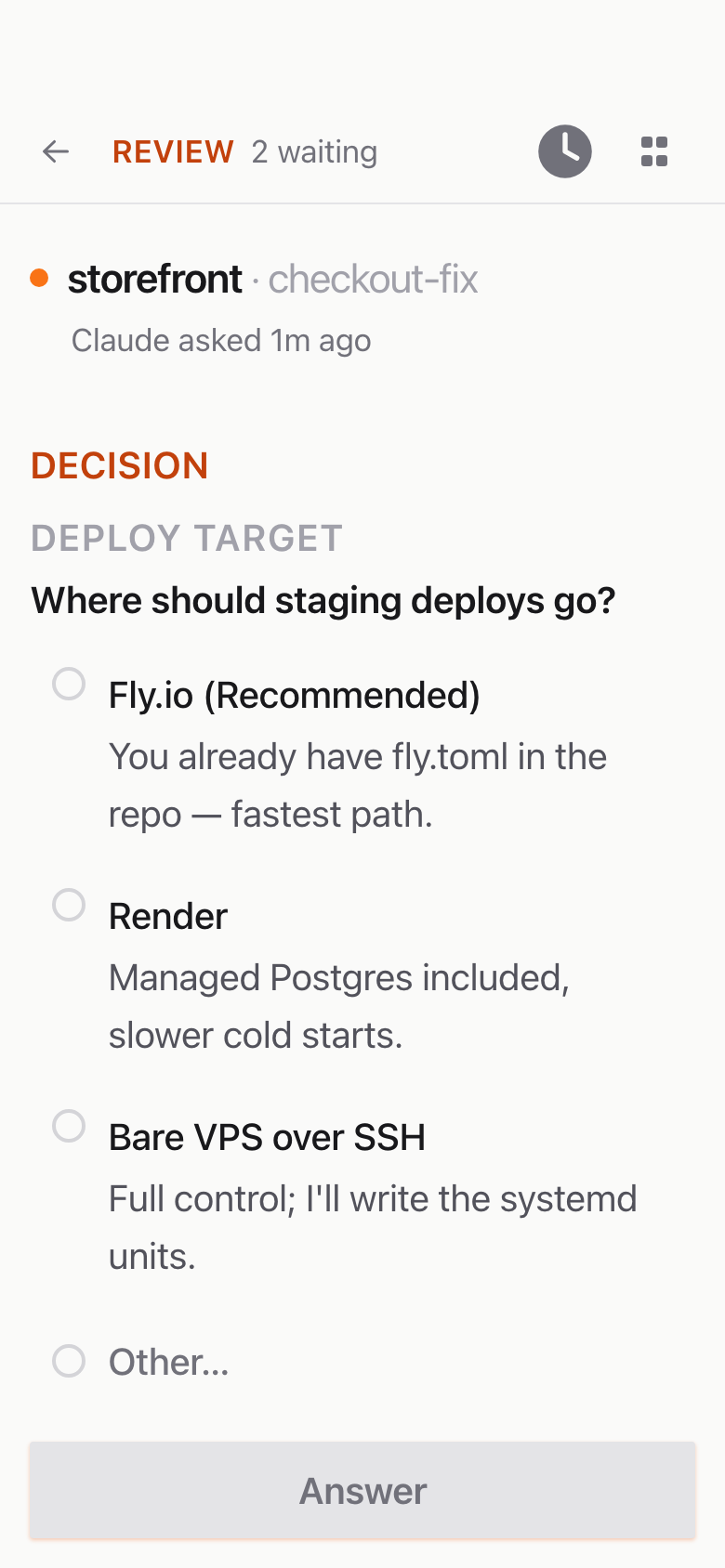 The same view on a phone: Decisions that wait for you